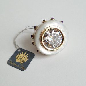 Angelique De Paris 18k Gold Plated Ring with Zircon & Mother of Pearl Size 5